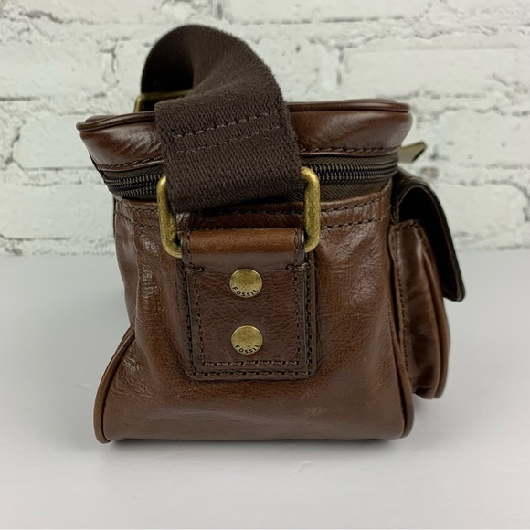 Fossil Leather Brown Transit Camera Bag Case Zip Around Messenger Crossbody - Picture 7 of 12